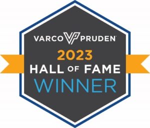 Sign stating Varco Pruden 2023 Hall of Fame Winner