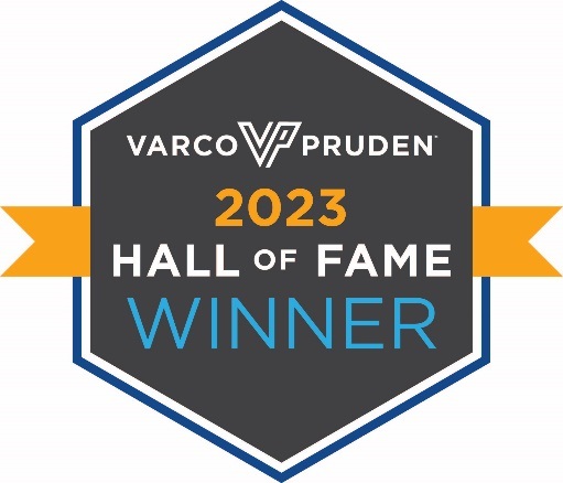 Sign stating Varco Pruden 2023 Hall of Fame Winner